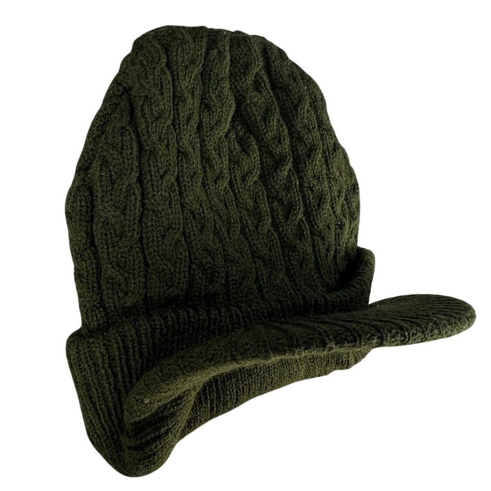 The Backside Go Over It Beanie Visor Cable Knit Olive Green OSFM Acrylic Unisex